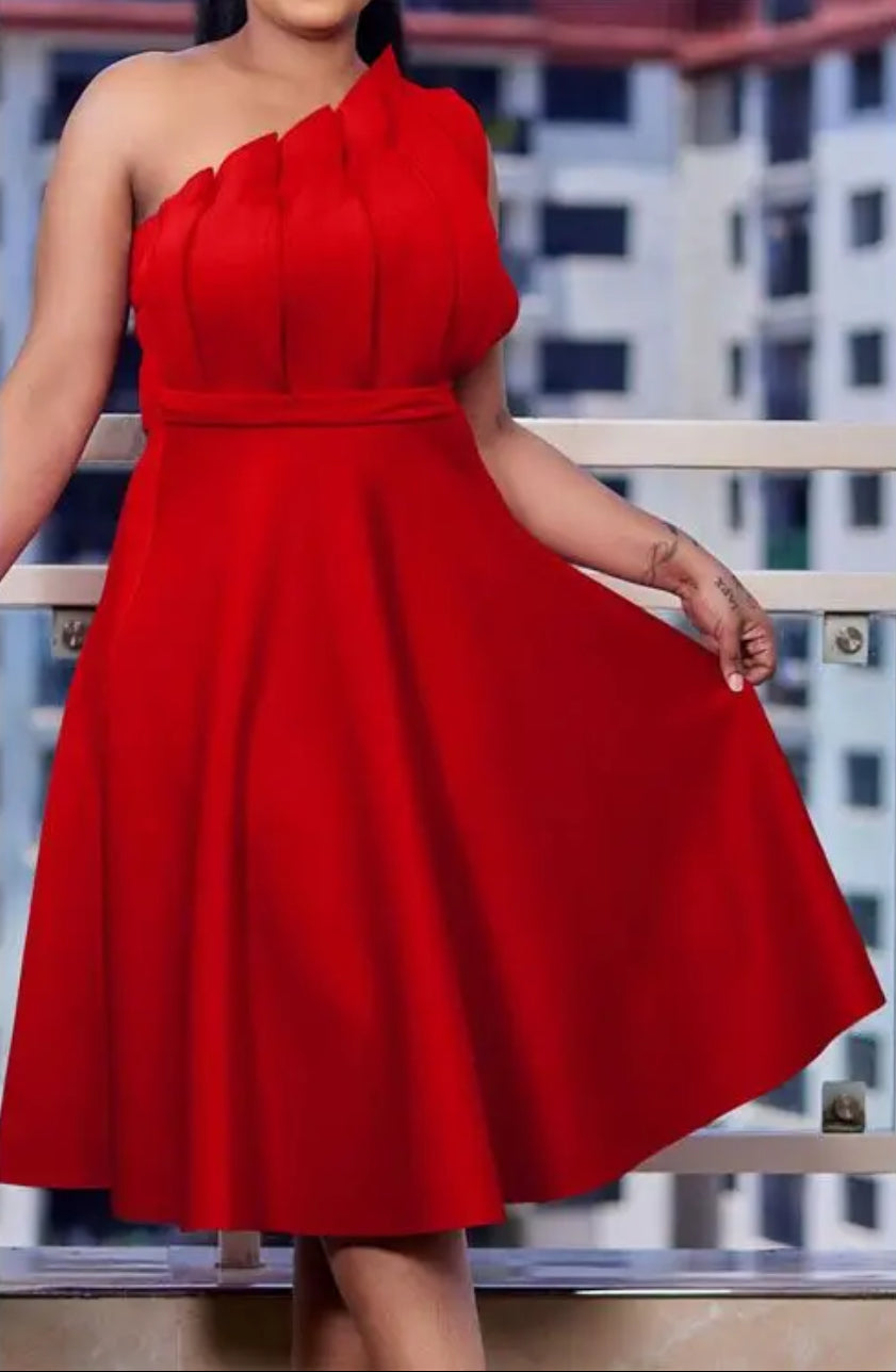 Scarlet Elegance One-Shoulder Cocktail Dress