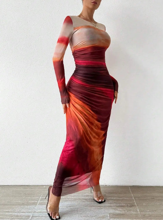 Fiery Gradient Bodycon Gown