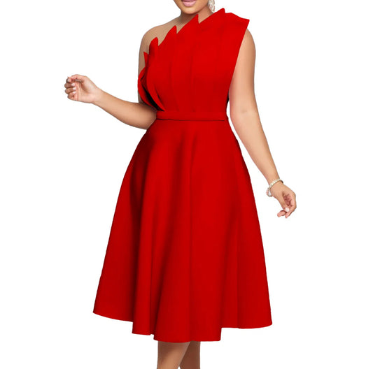 Scarlet Elegance One-Shoulder Cocktail Dress