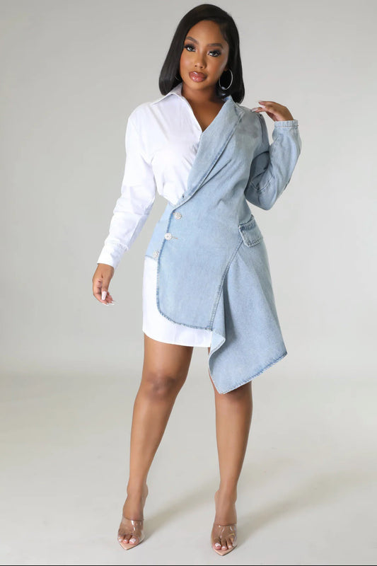 Asymmetrical Denim Overlay Shirt Dress