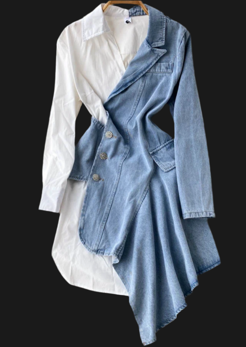 Asymmetrical Denim Overlay Shirt Dress